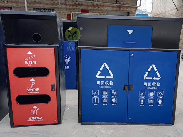 深圳罗湖住宅小区垃圾集中分类投放点不锈钢烤漆桶罩