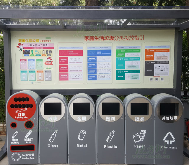 新款钢制分类收集容器_钢制资源回收箱-城市垃圾分类收集容器户外摆放图