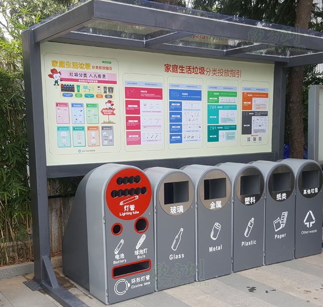 新款钢制分类收集容器_钢制资源回收箱-城市垃圾分类收集容器户外摆放图