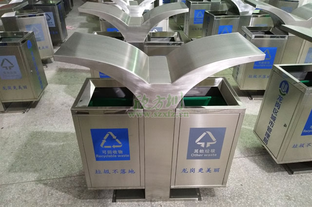 深圳龙岗城管局展翅不锈钢分类垃圾桶批量生产图