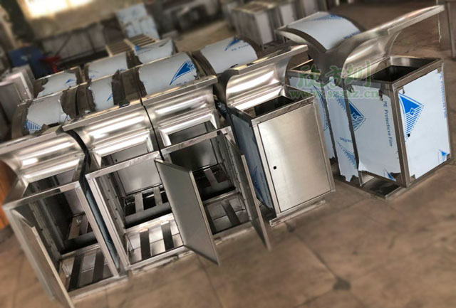 展翅不锈钢分类垃圾桶批量生产半成品图