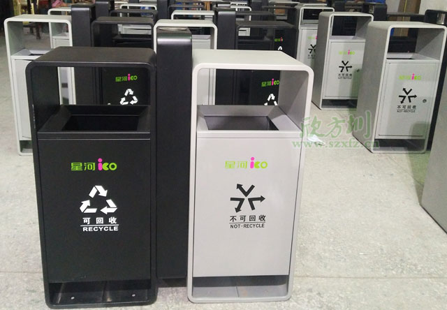 不锈钢烤漆户外分类垃圾桶