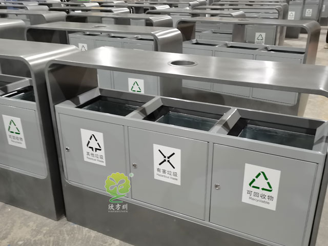 户外钢制分类垃圾箱-户外烤漆金属垃圾箱