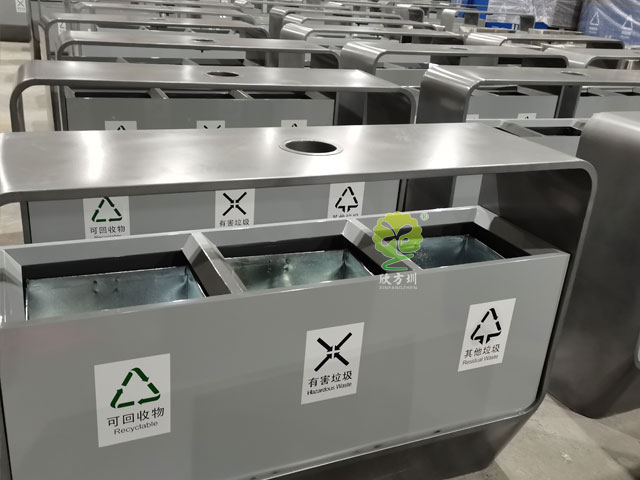 户外钢制分类垃圾箱-户外烤漆金属垃圾箱