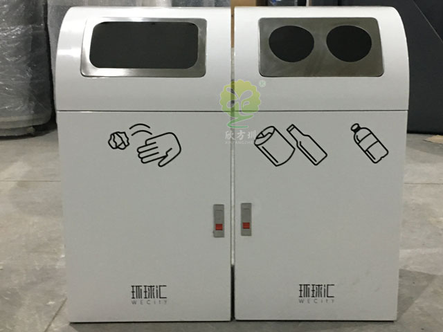 购物中心室内三分类垃圾箱果皮箱定制厂家各角度成品图展示