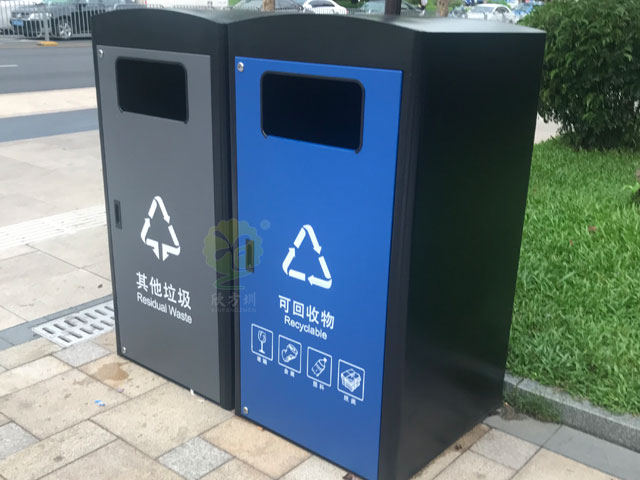 深圳福田240升两分类箱体套桶道路户外垃圾桶罩