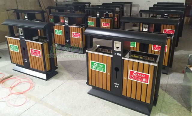环保钢木分类垃圾桶工厂生产图